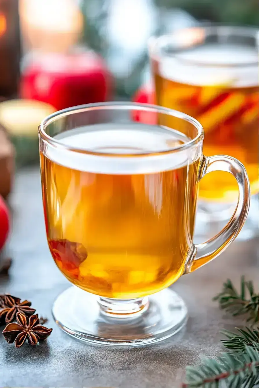 Serving apple peel tea in a beautiful ceramic mug with autumn leaves in the background