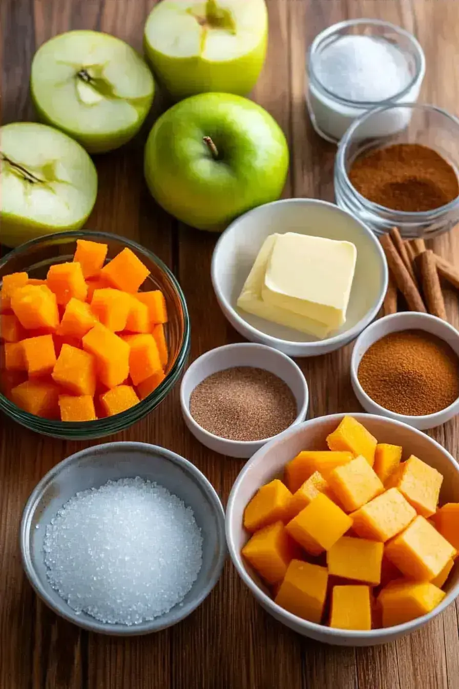 All ingredients measured and ready for this apple squash recipe