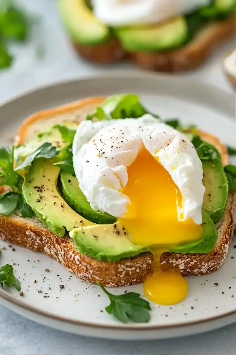 Freshly made Avocado Toast with Poached Egg served with coffee and fresh fruit