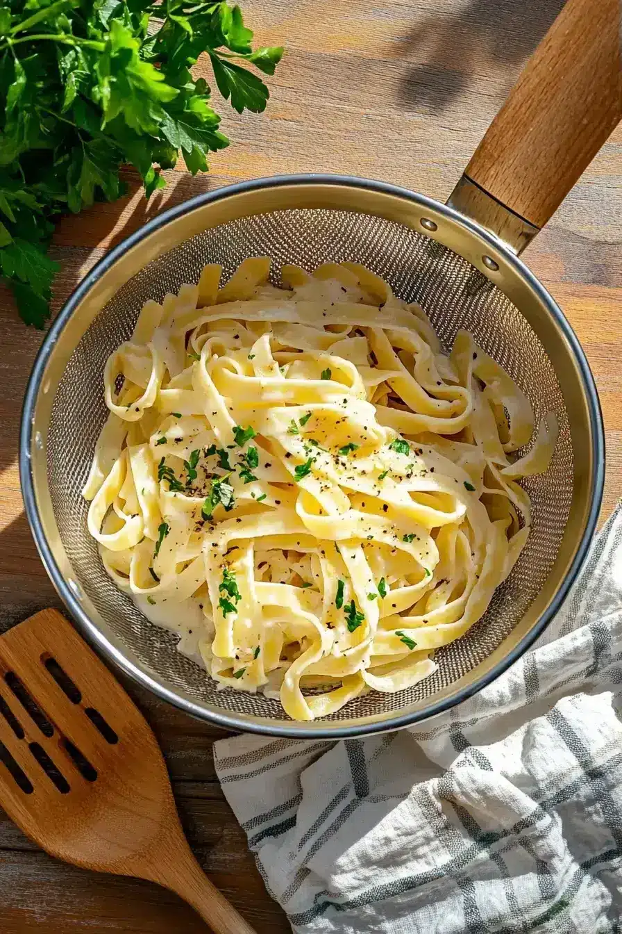 Simmering Alfredo sauce for Baked Chicken and Broccoli Alfredo