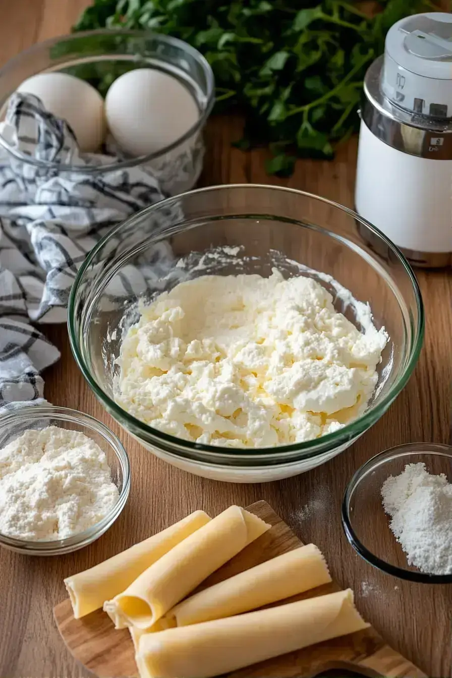 Mixing cheese filling for Baked Manicotti