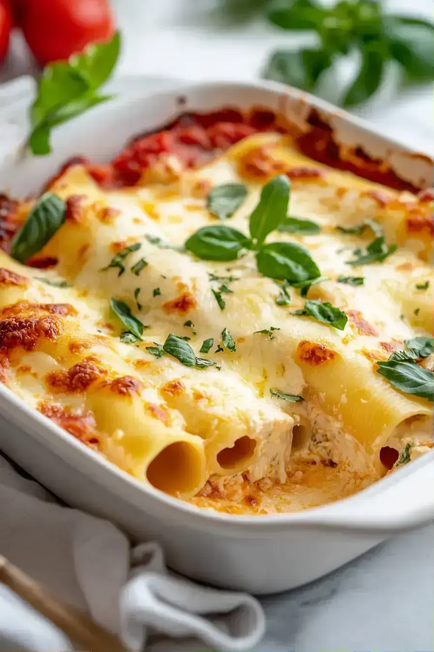 Baked Manicotti served with garlic bread and salad