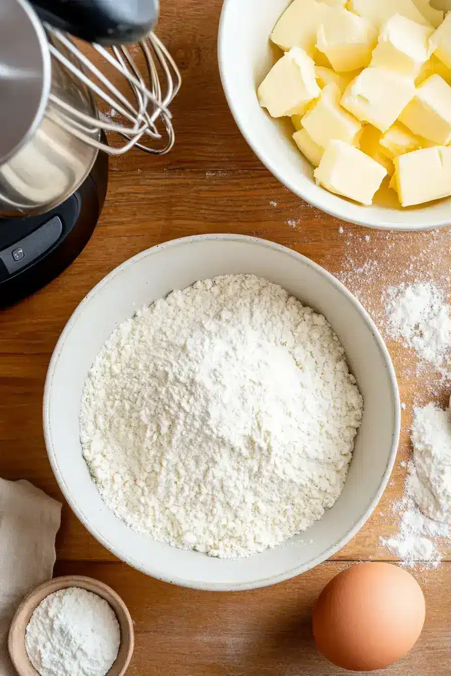 Baking Soda and flour being whisked together in a bowl