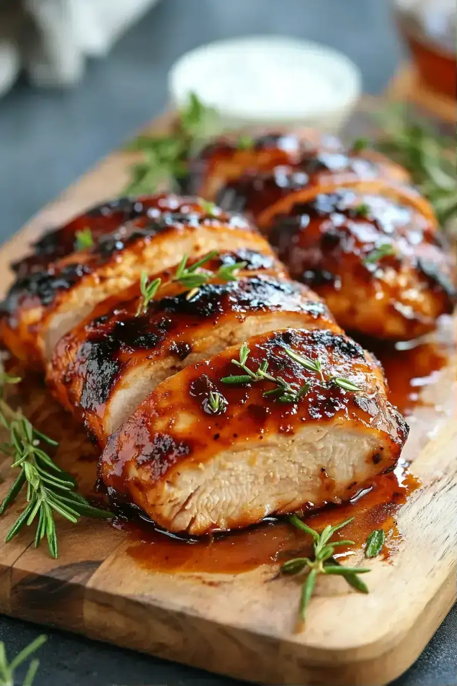 Beautifully plated barbecue chicken with rustic sides and fresh herbs