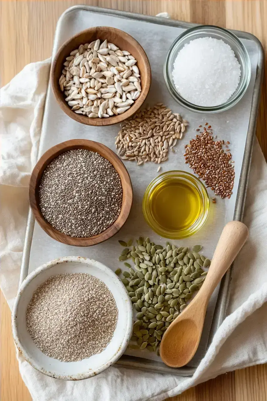 Assorted ingredients for the Bariatric Seed Recipe laid out on a wooden table