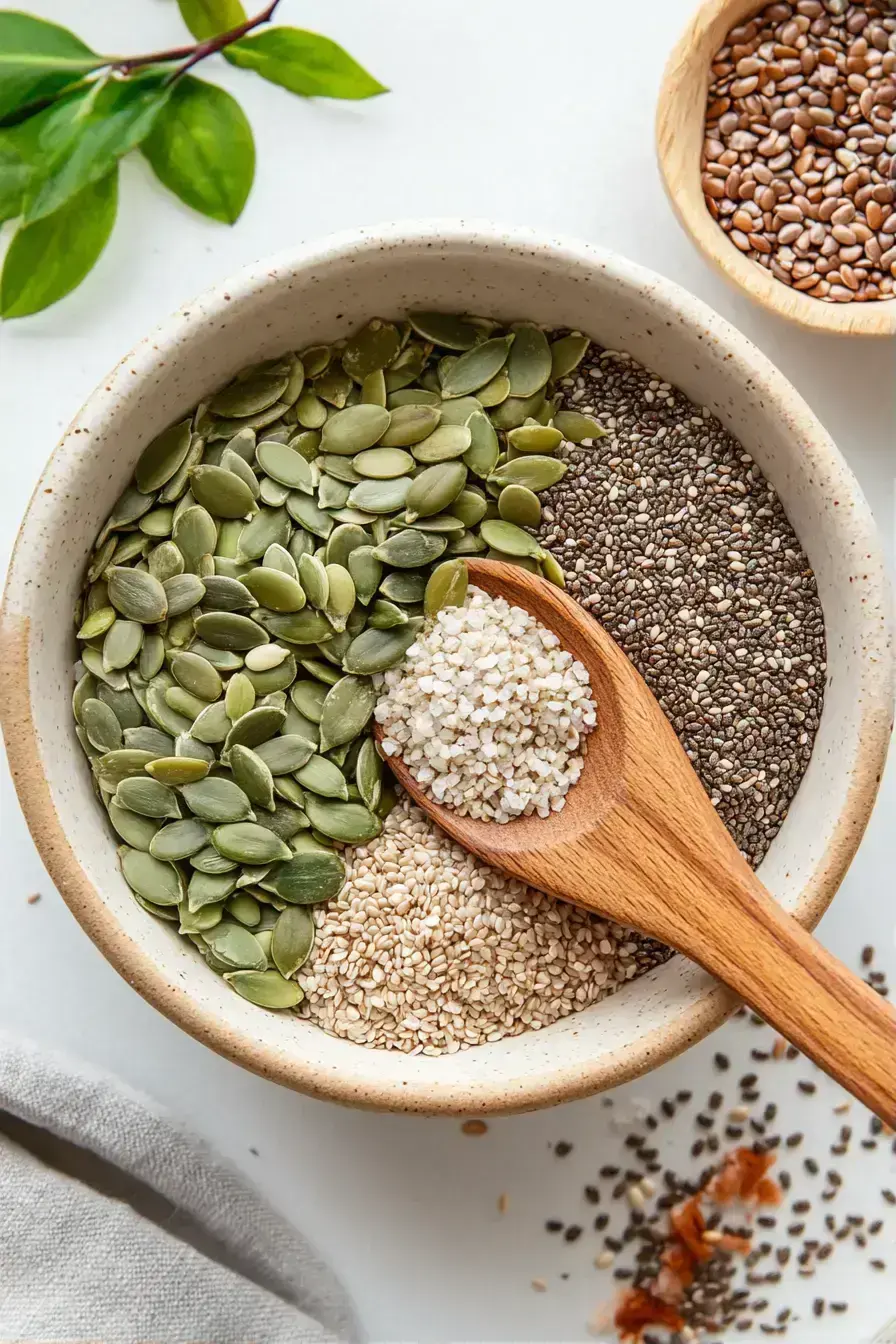 Mixing the dry seed ingredients for the Bariatric Seed Recipe in a bowl