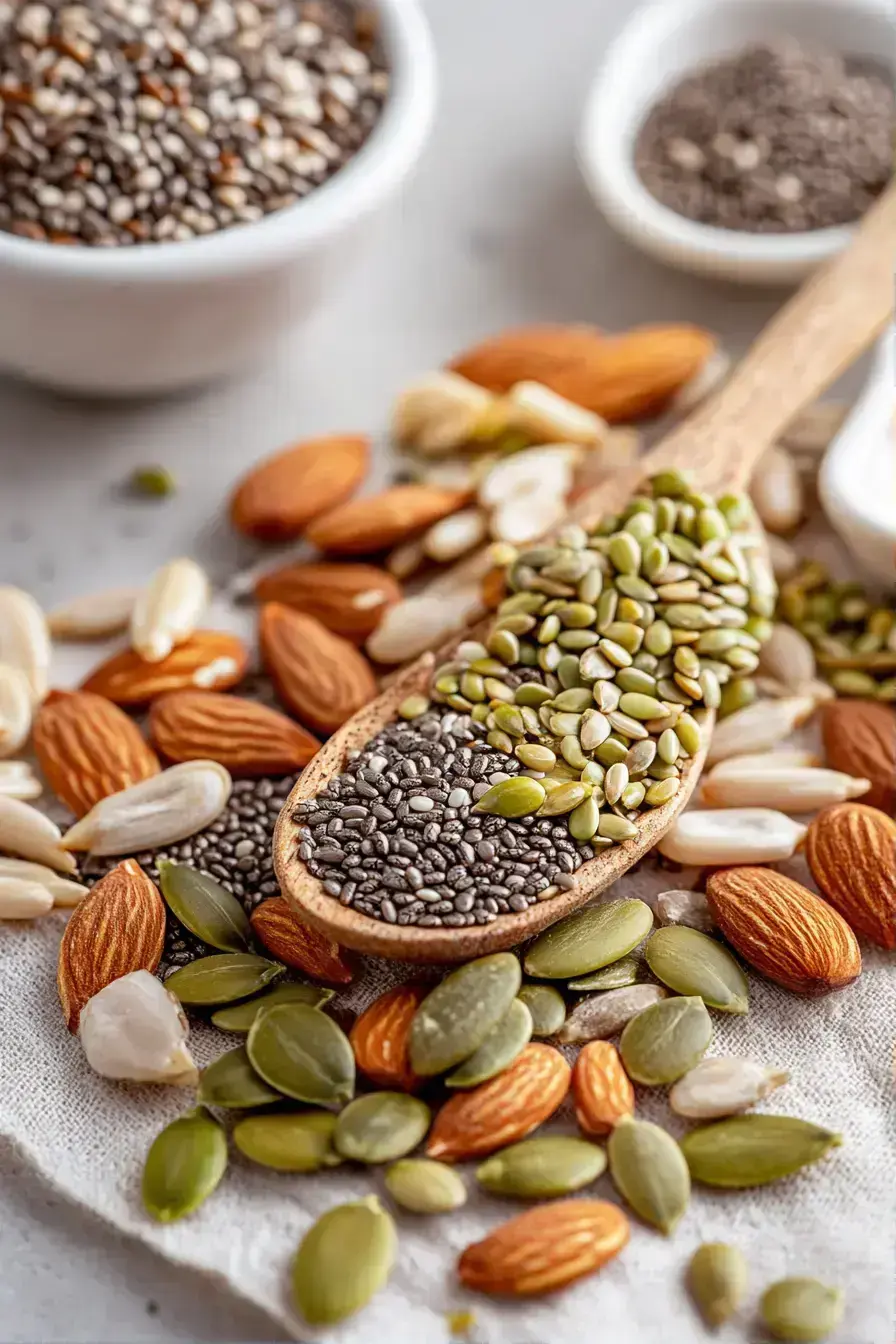 Bariatric Seed Recipe generously sprinkled over a vibrant green salad with fresh vegetables