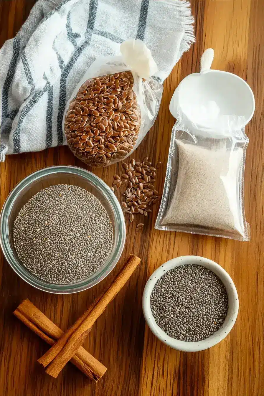 Assorted ingredients for making bariatric seed tea on a rustic table