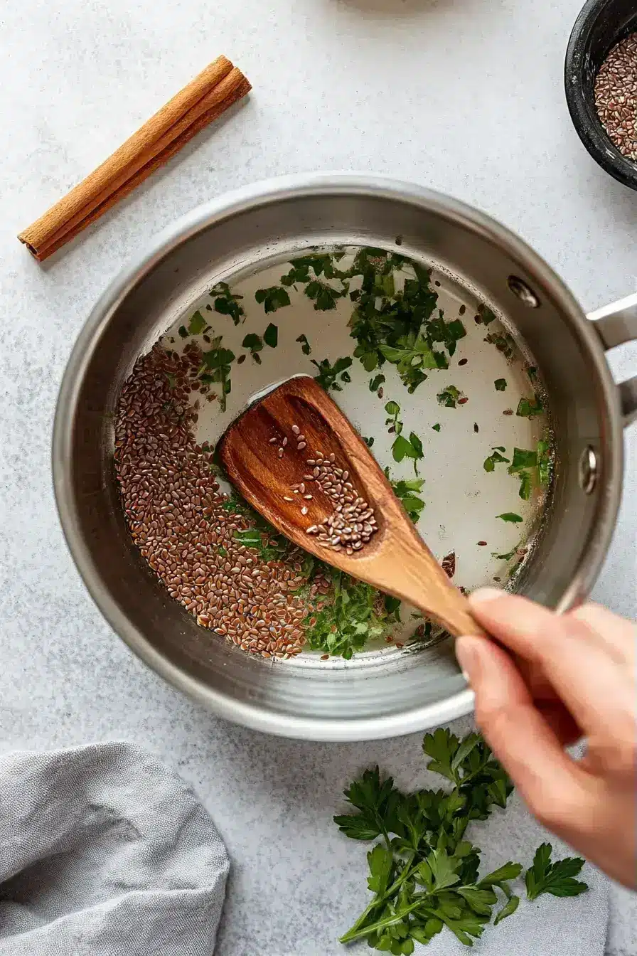 Simmering pot of bariatric seed tea on the stovetop