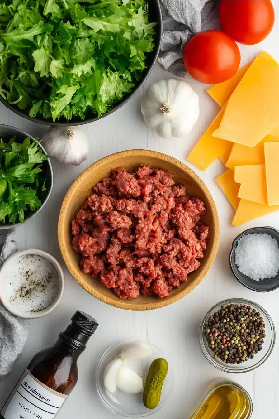 All the fresh ingredients for making Big Mac Bowls