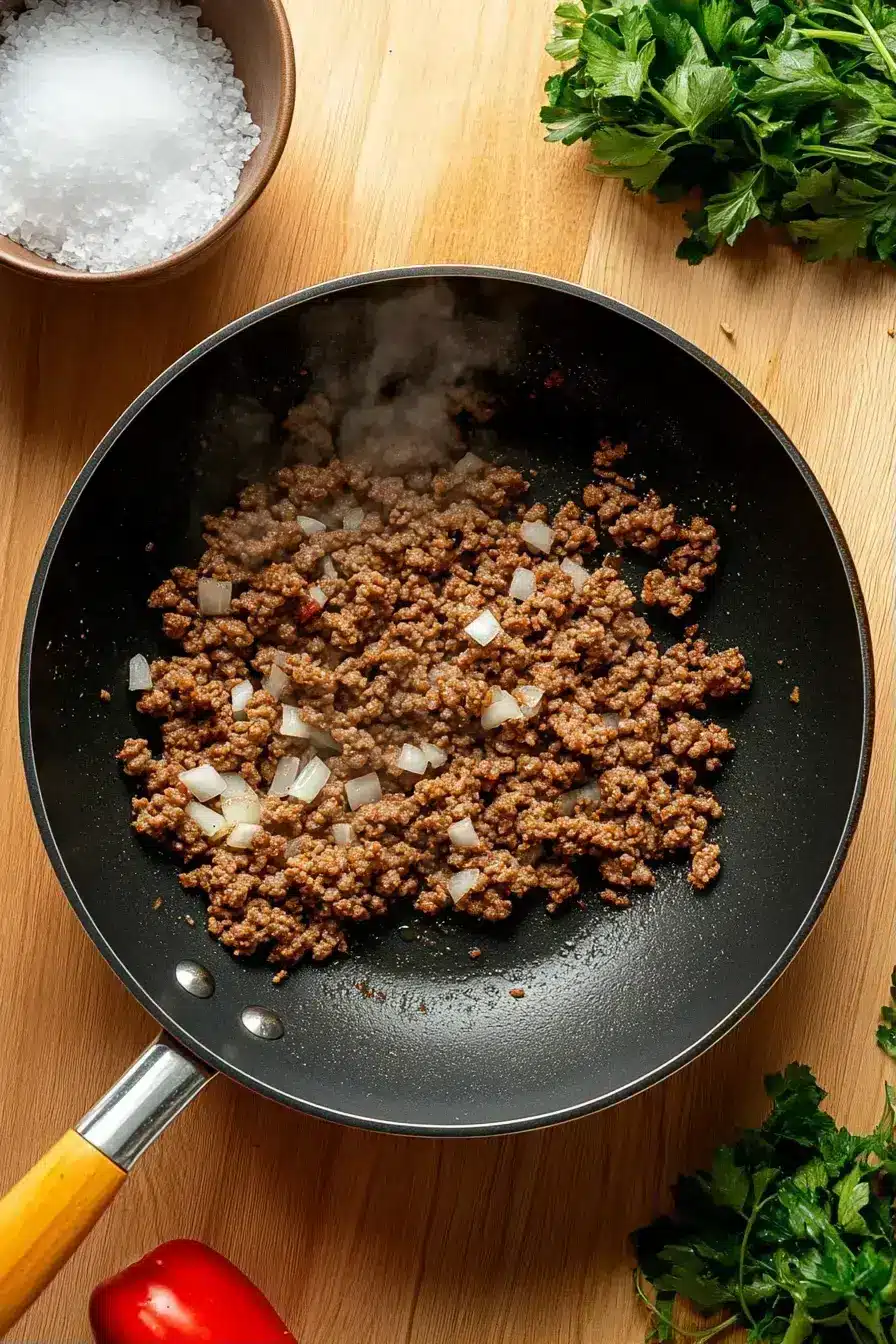 Assembling Big Mac Bowls with layers of toppings