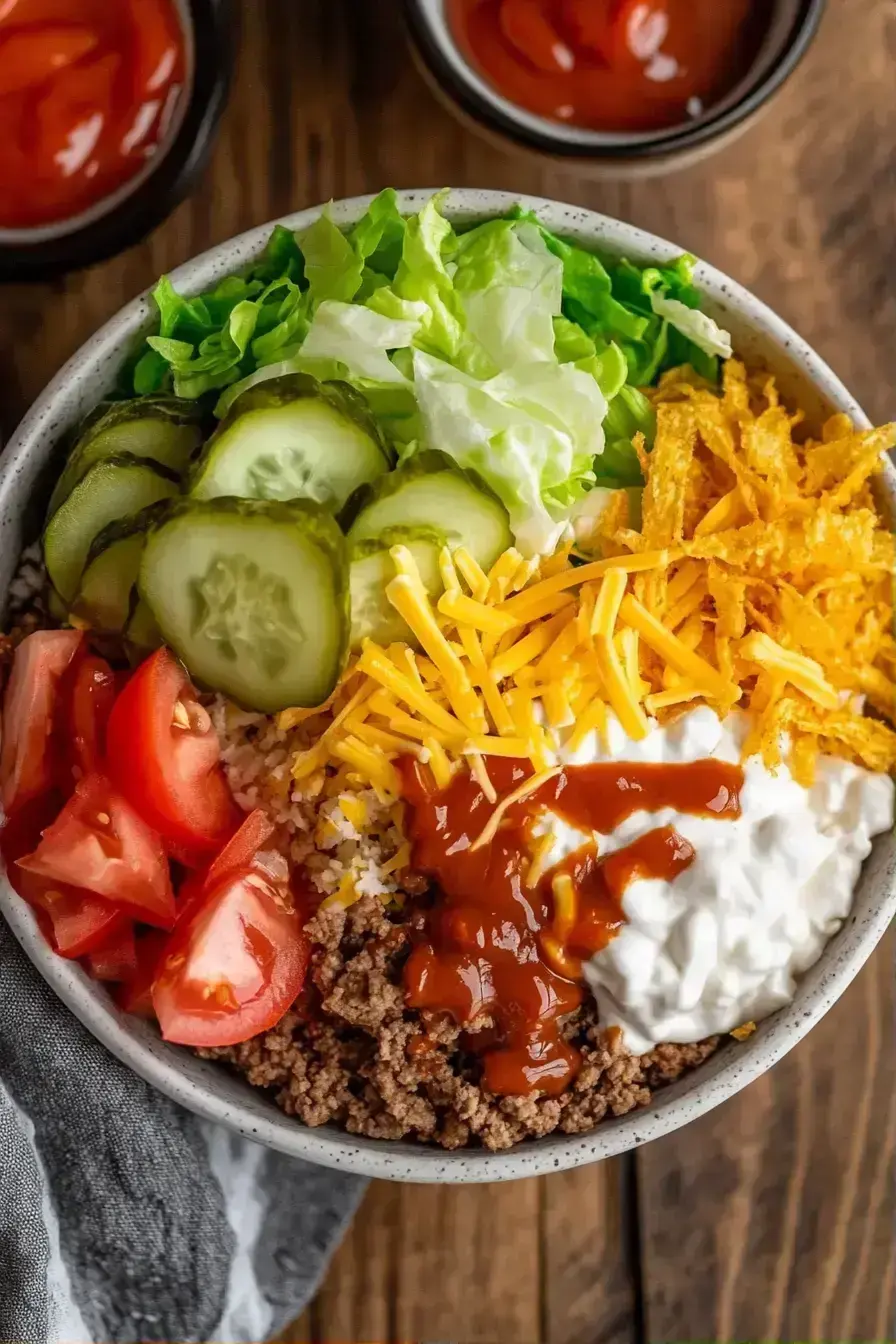 Family style Big Mac Bowls served with various toppings and sides