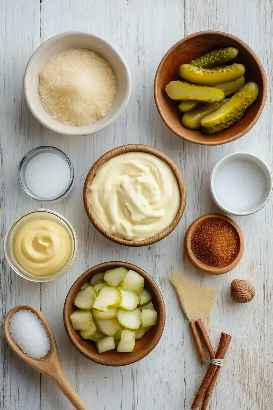 Ingredients for a simple homemade Big Mac Sauce laid out on a counter