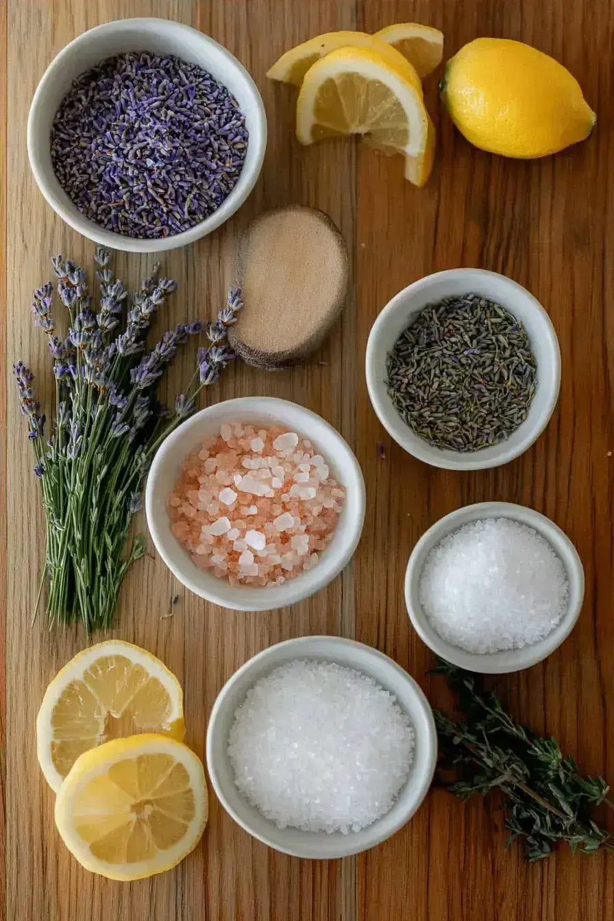 Ingredients for making Blue Salt laid out on a rustic table