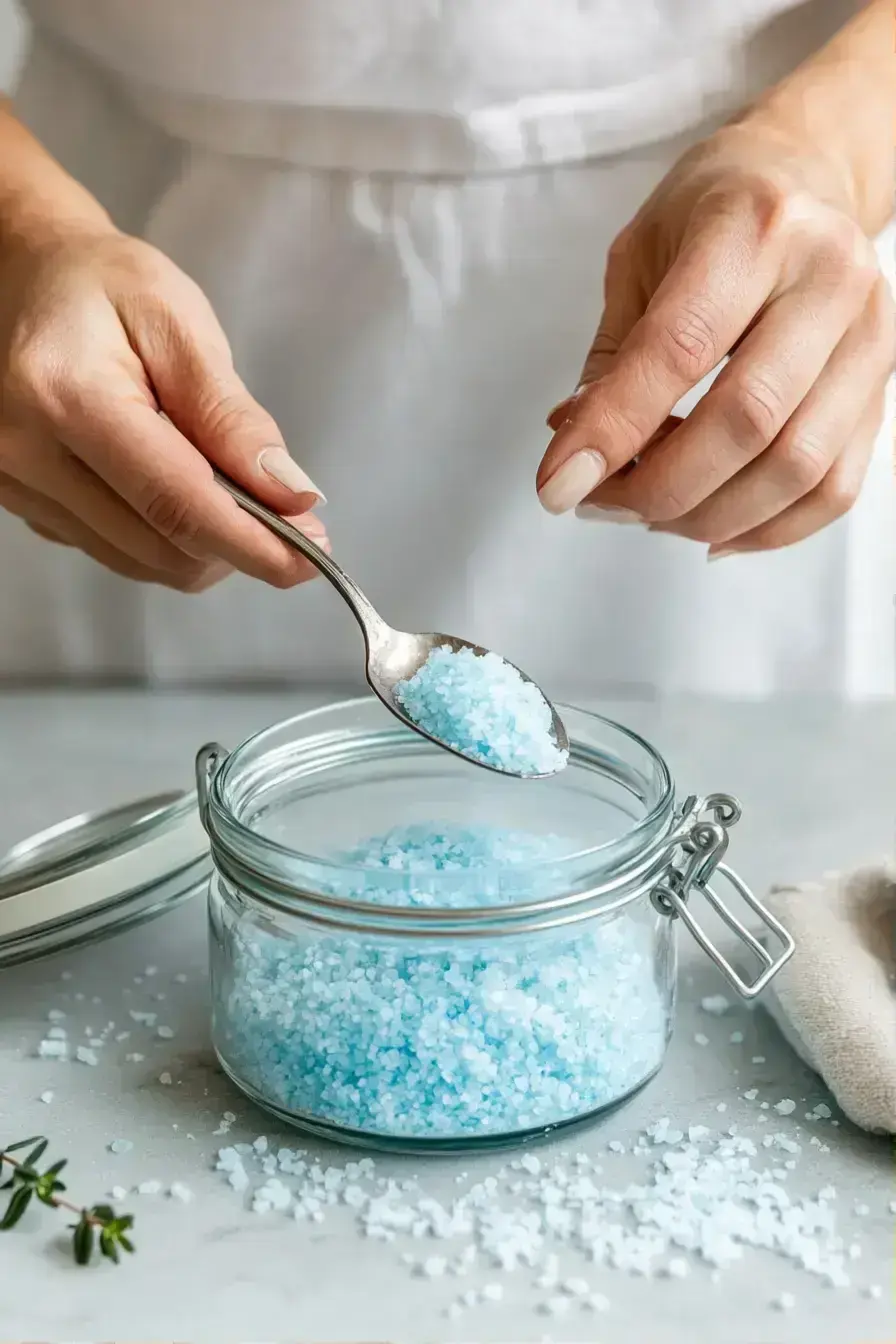 Blue Salt mixture sealed in a glass mason jar for infusion