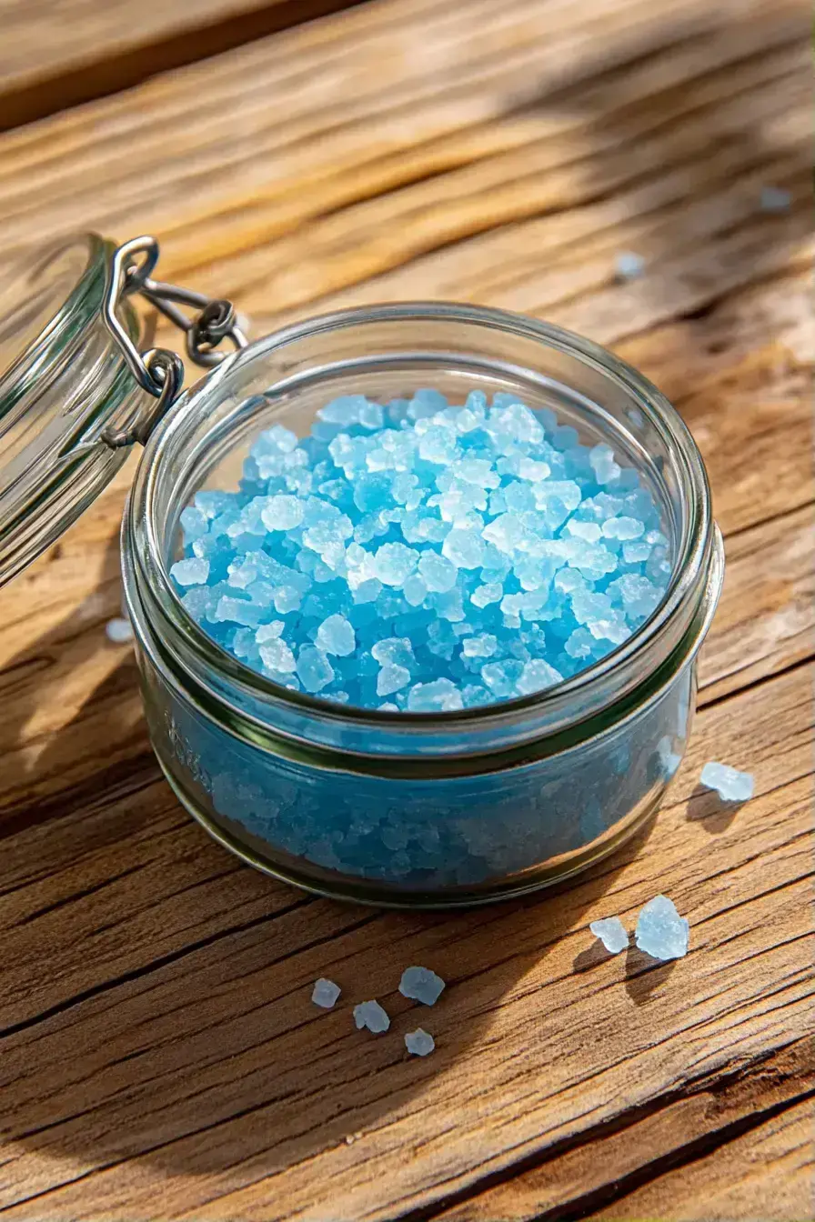 Finished Blue Salt being sprinkled from a jar onto food