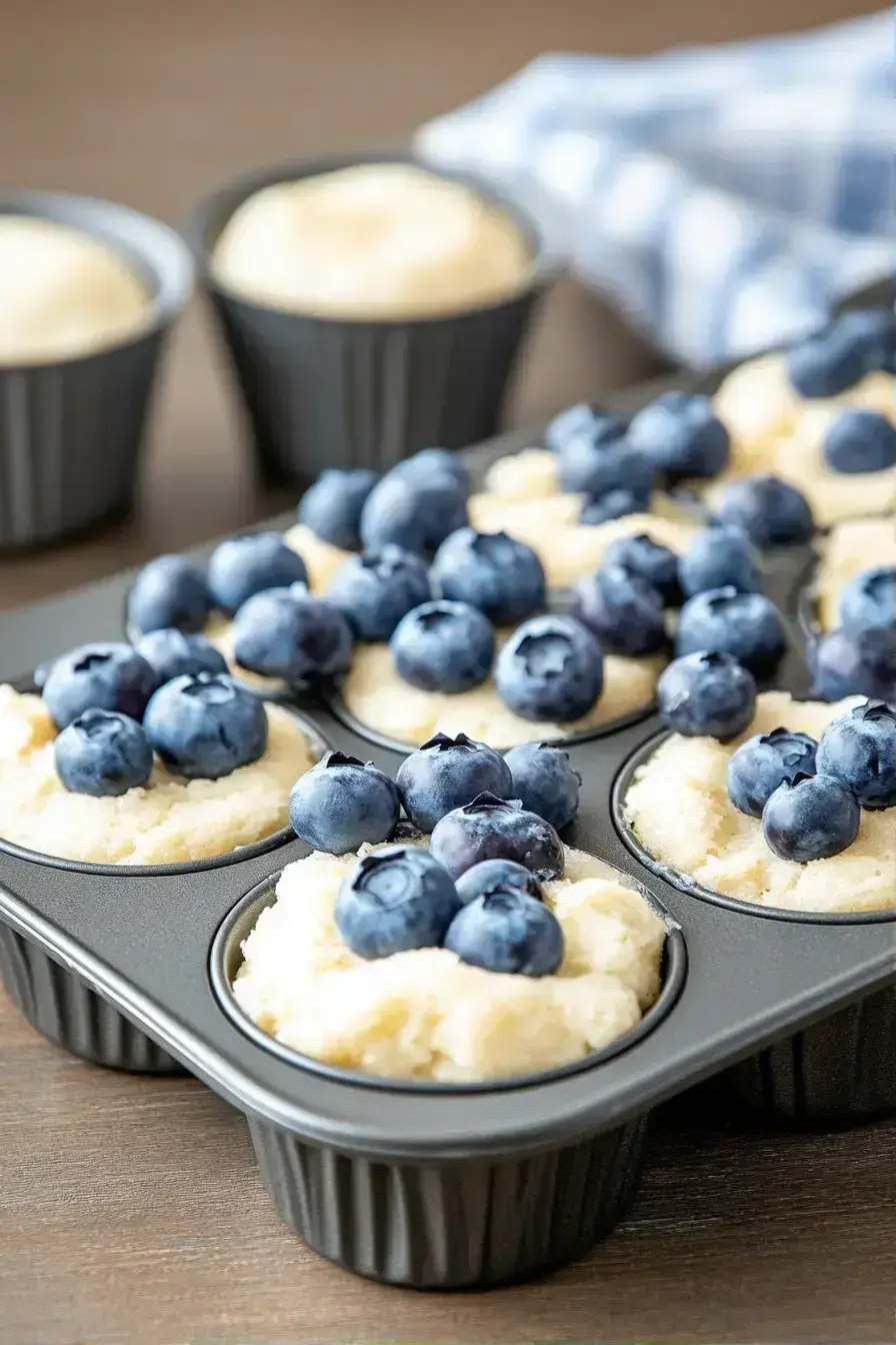 A perfect golden brown blueberry muffin fresh from the oven