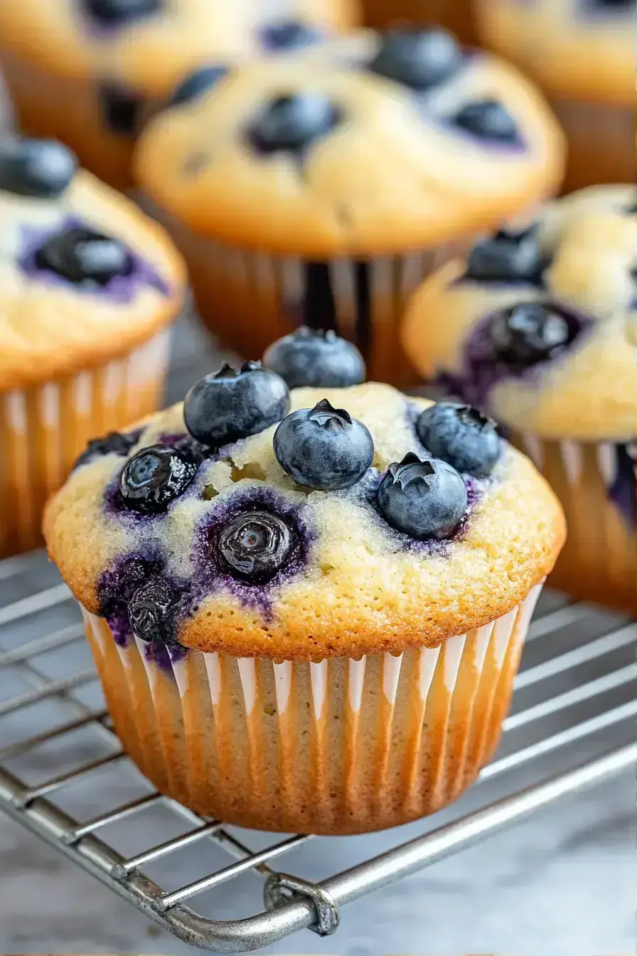 Beautifully arranged blueberry muffins served on a vintage plate with fresh berries
