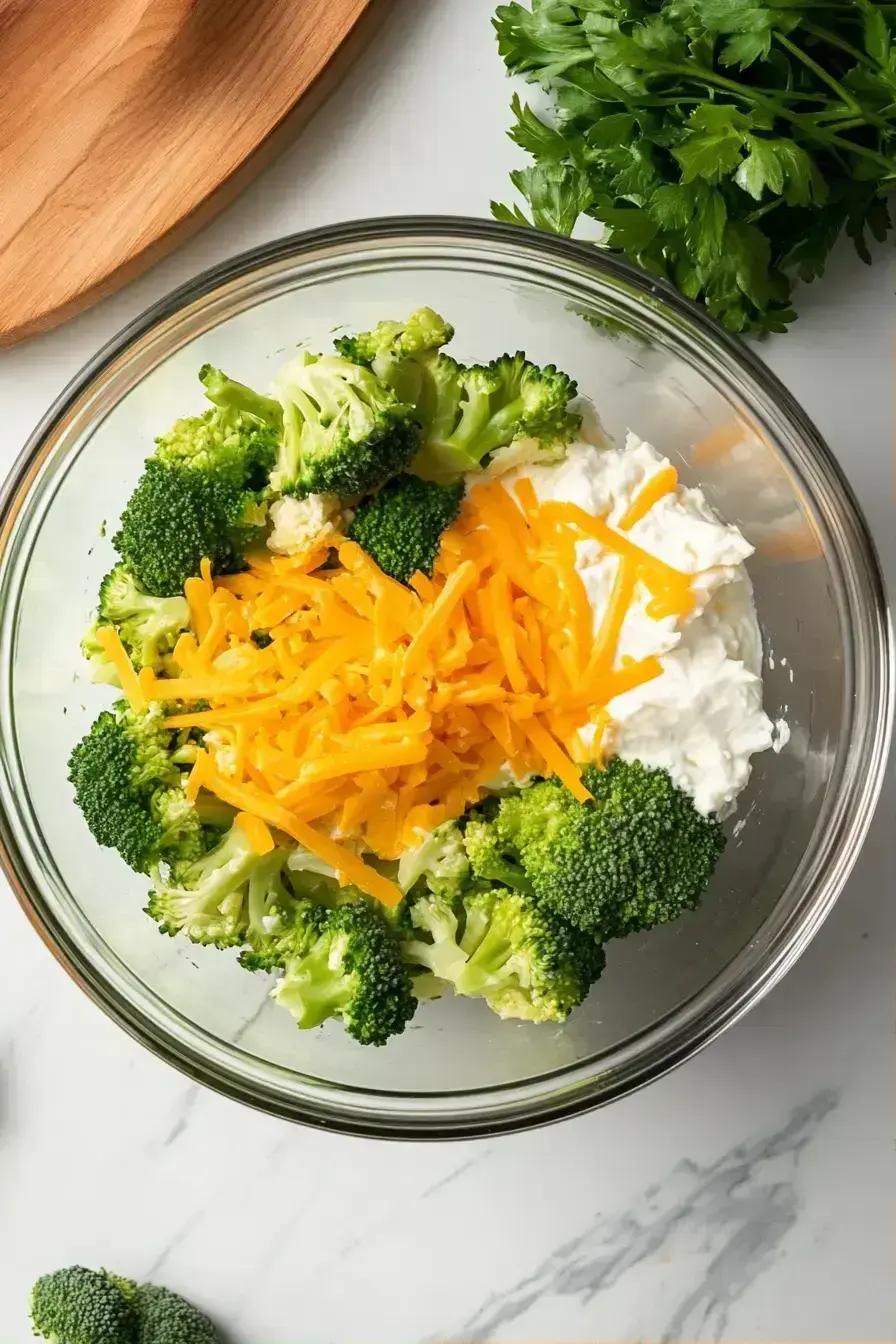 Mixing the broccoli and cheese filling