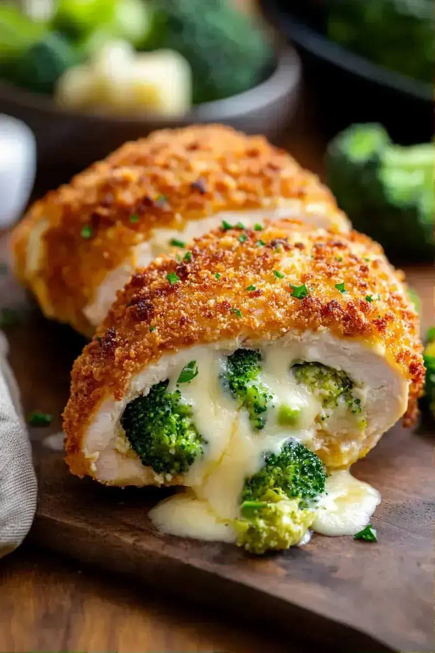 Serving Broccoli And Cheese Stuffed Chicken with sides