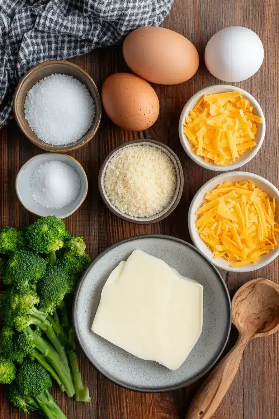Broccoli Cheddar Egg ingredients laid out on counter