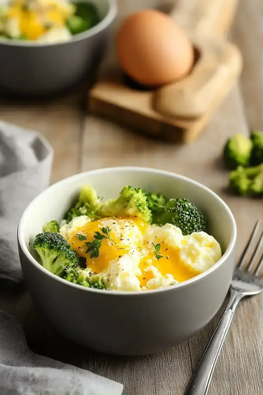 Broccoli Cheddar Egg scramble served with fresh fruit and toast