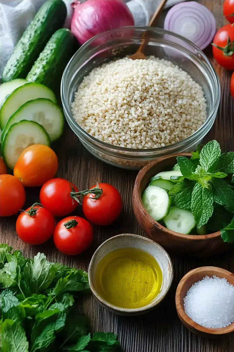 Fresh ingredients for a homemade bulgur salad
