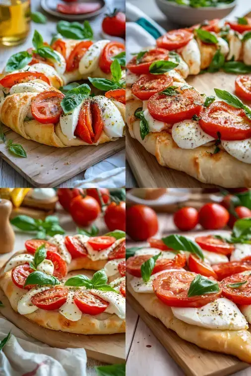 Caprese Wreath served on a festive table with holiday decorations