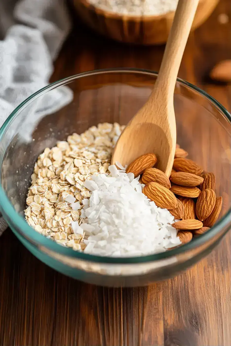 Mixing the dry ingredients for chai granola in a large bowl