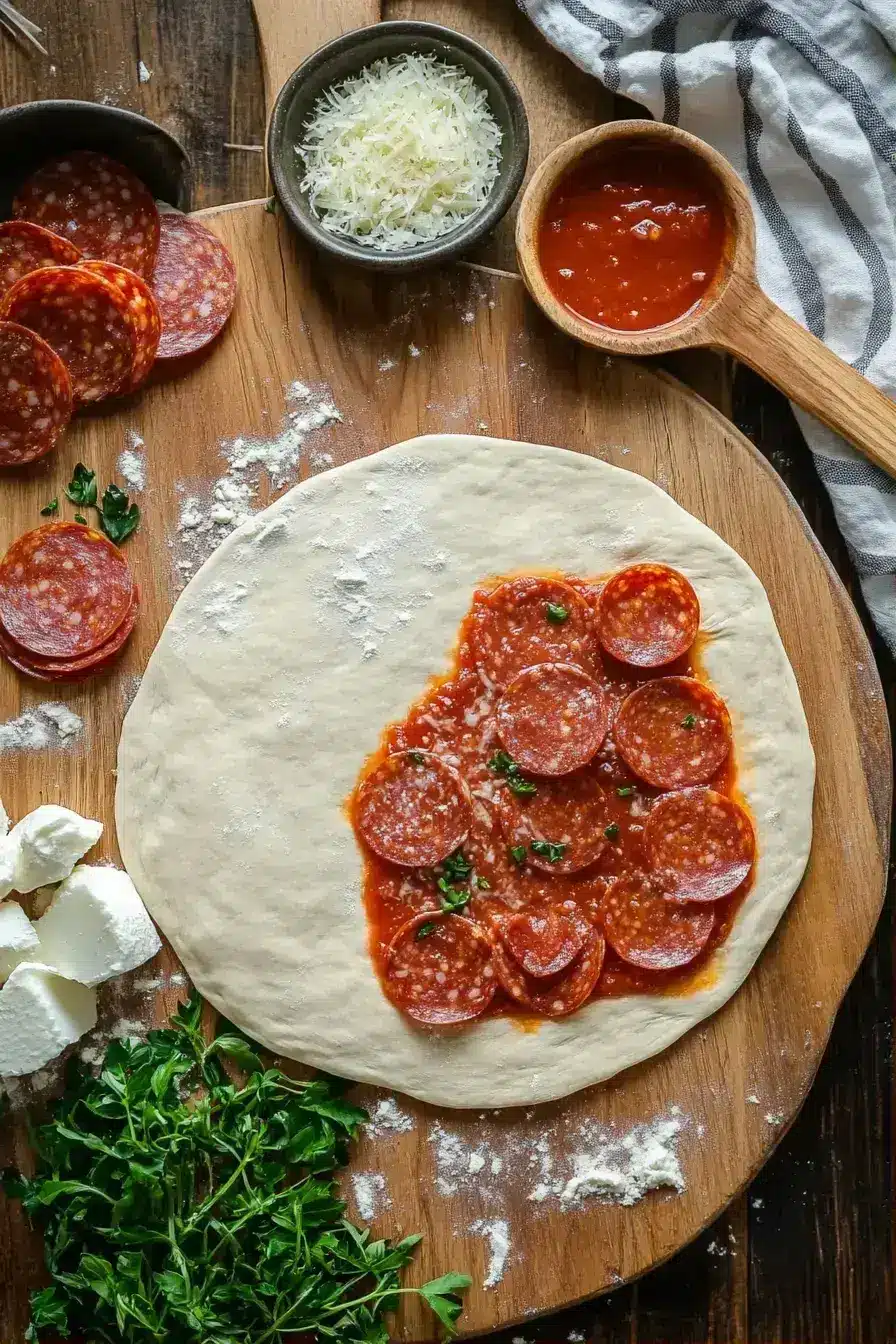 Finished Charcoal Pizza with melted cheese, pepperoni, and fresh basil