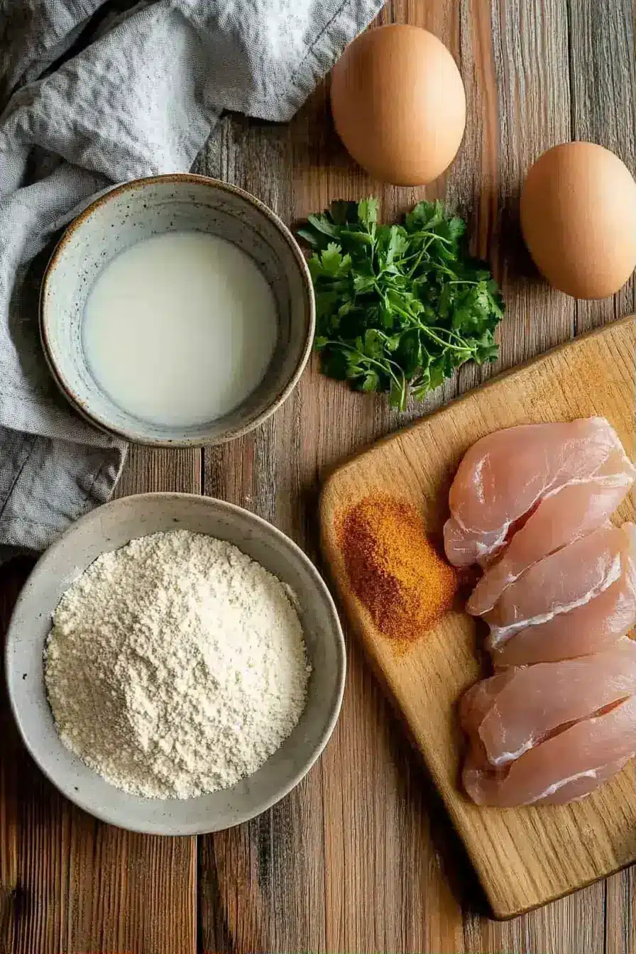 Egg wash mixture for chicken nuggets in a bowl