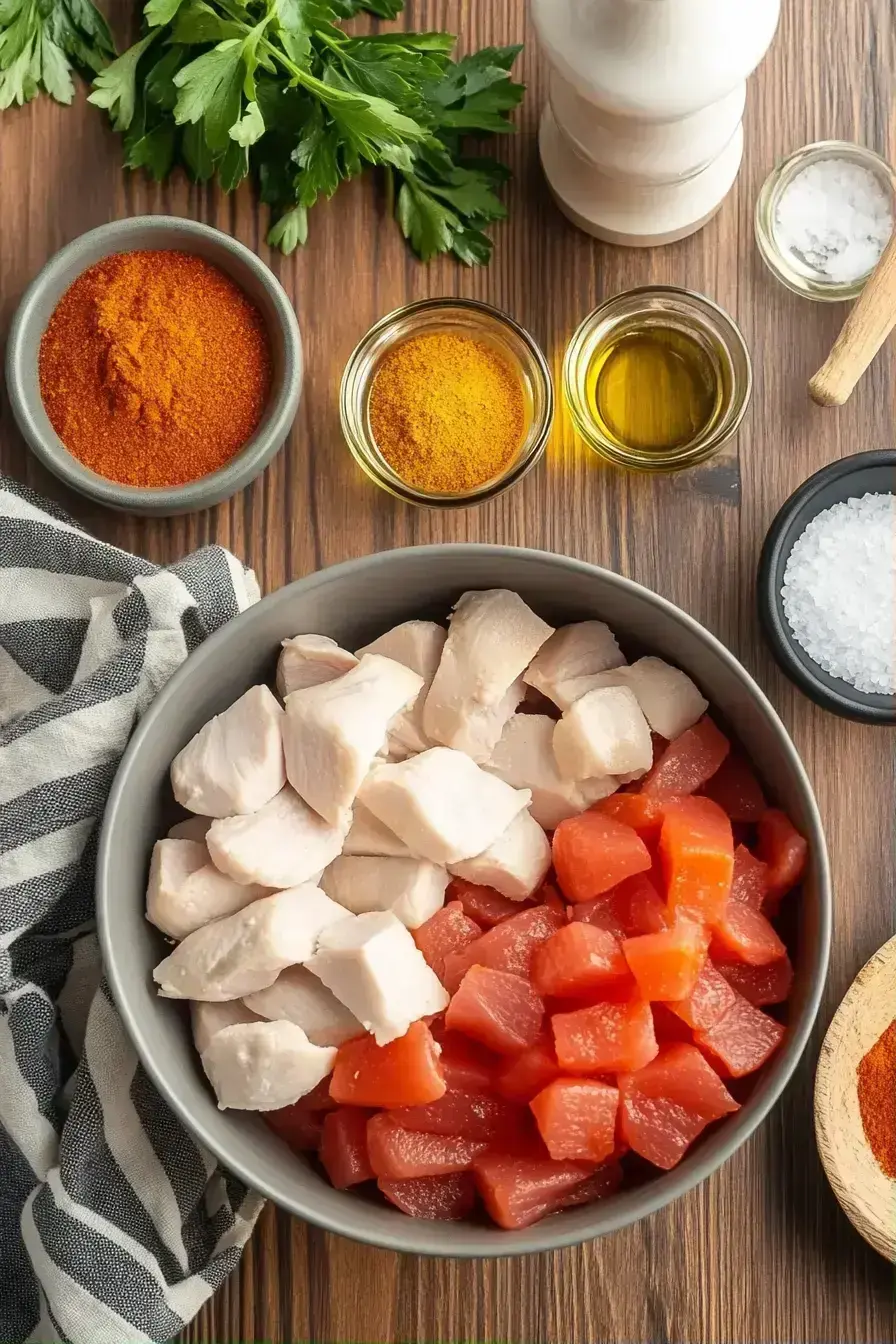 Spiced grilled chicken thigh tacos meat sizzling in a cast iron skillet