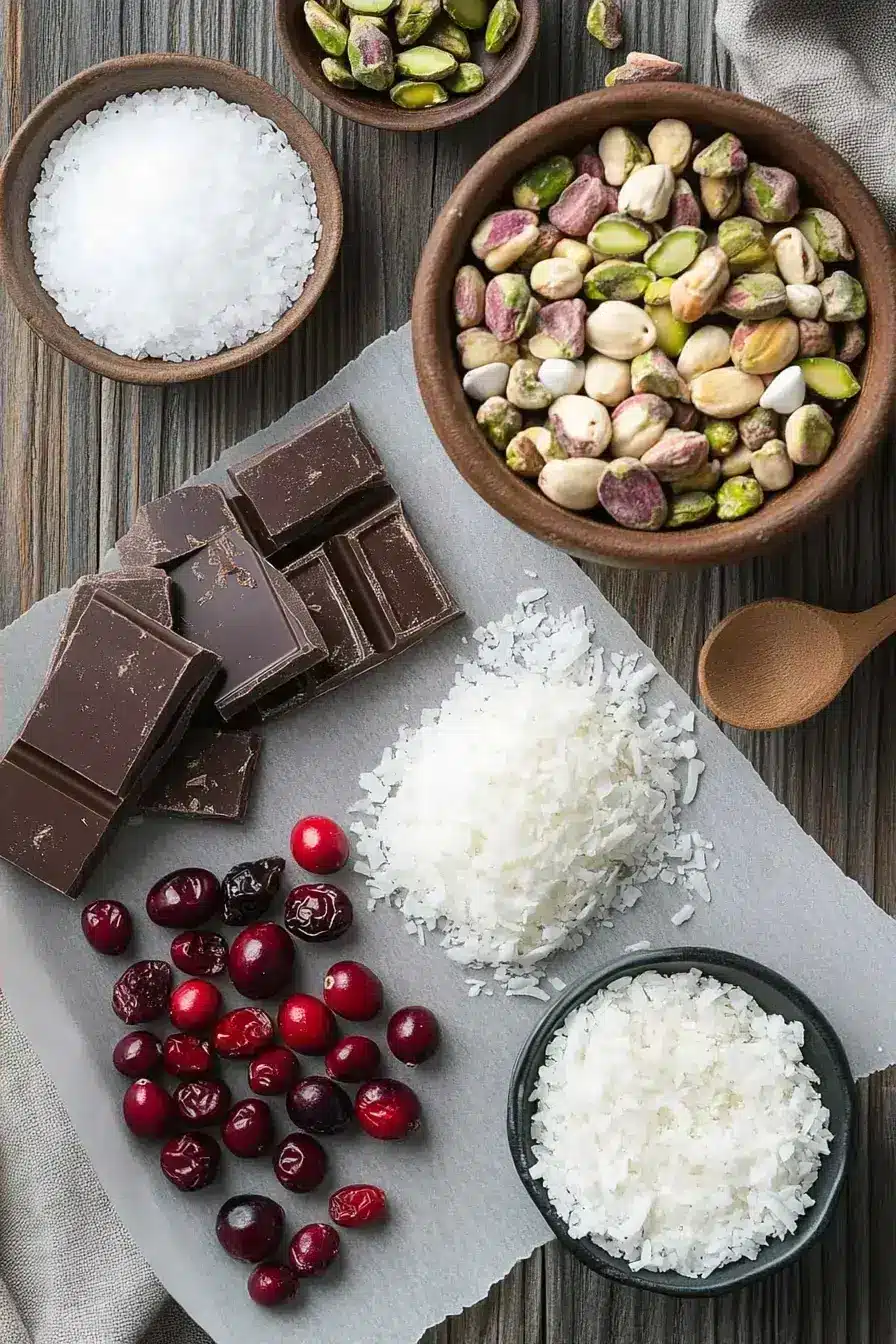 Ingredients for making easy chocolate bark recipe