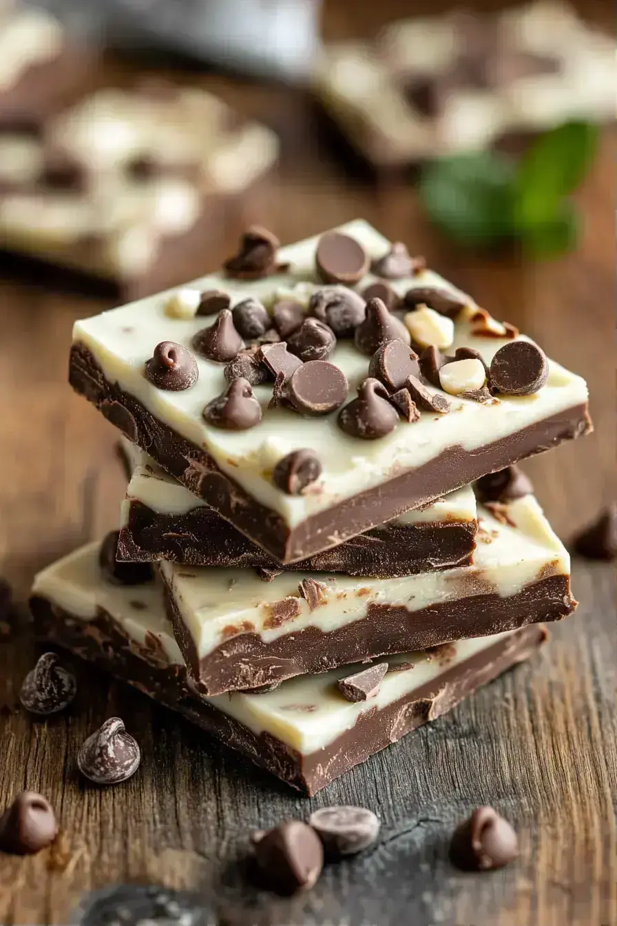 Beautifully arranged chocolate bark pieces served on a festive platter for holiday dessert