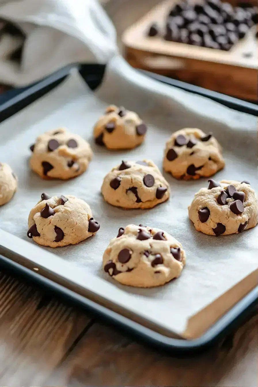 Freshly baked chocolate chip cookies coming out of the oven