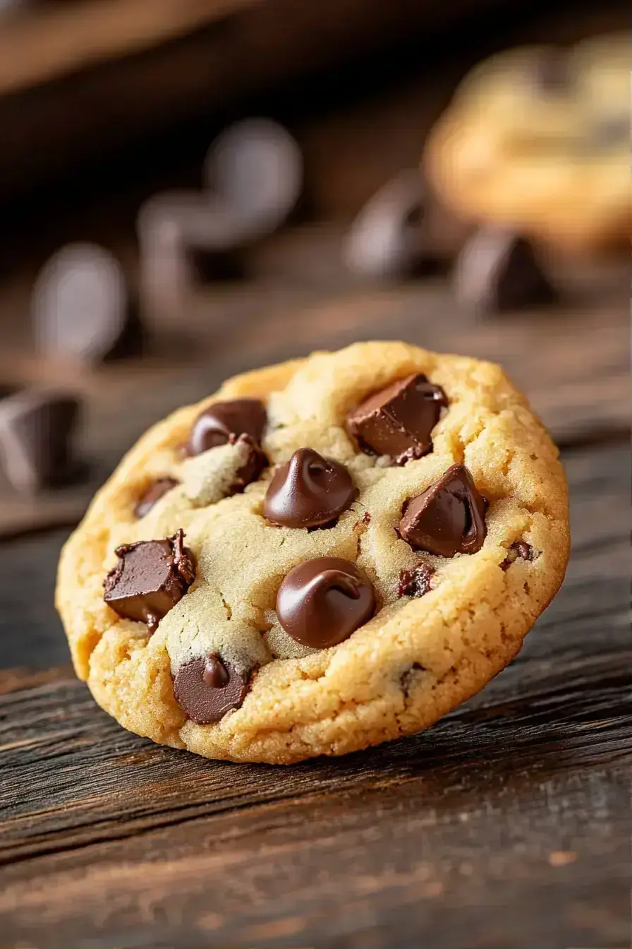 Chocolate chip cookies served on a rustic plate with a glass of milk