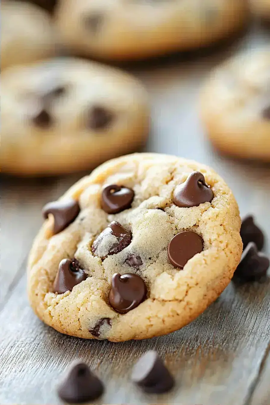 Freshly baked chocolate chip cookies cooling on a rack