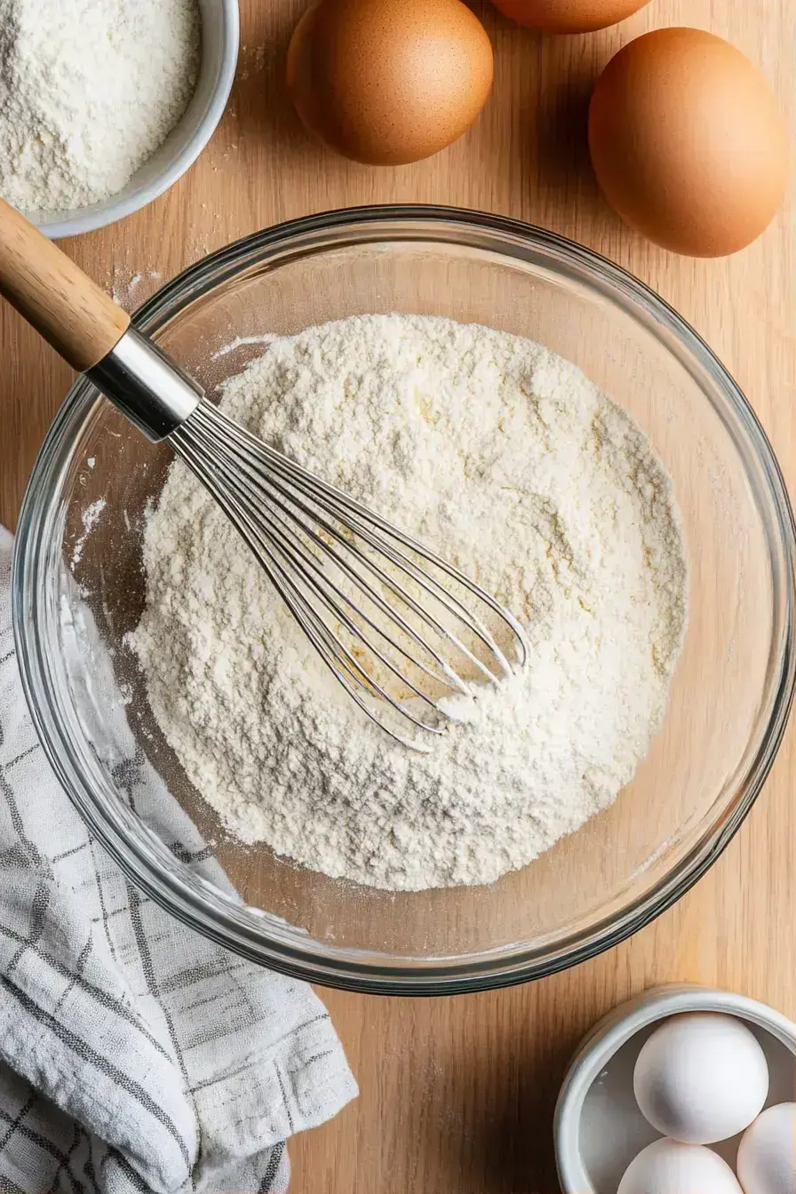 Combining dry ingredients for baked butter cookies with vanilla icing