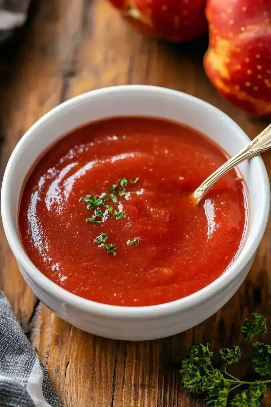 Serving homemade crabapple sauce over warm biscuits with a drizzle