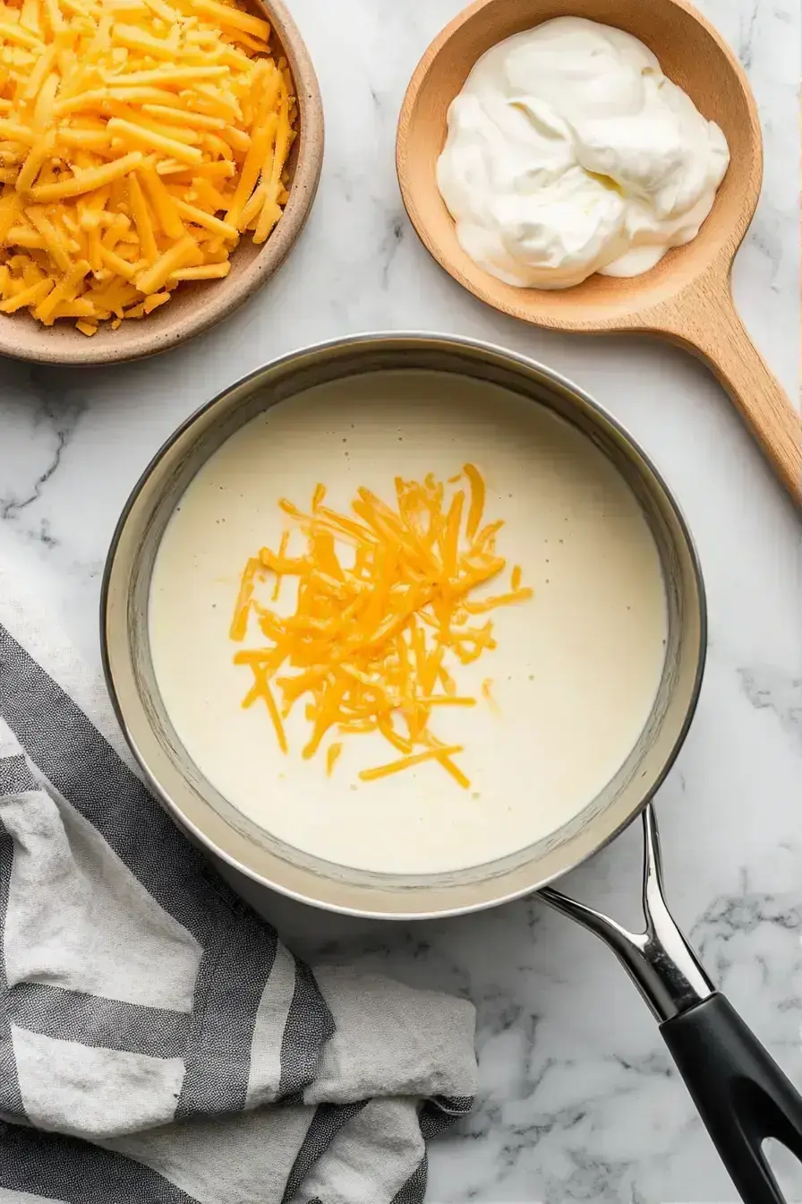Ladling finished creamy crockpot cheeseburger soup into a bowl