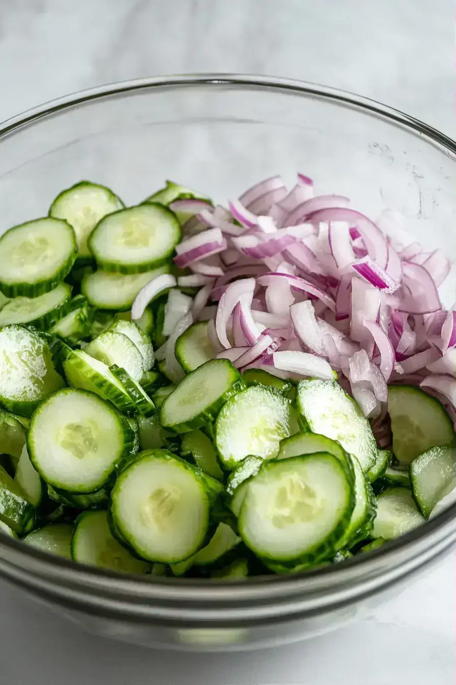 Whisking the cucumber salad dressing