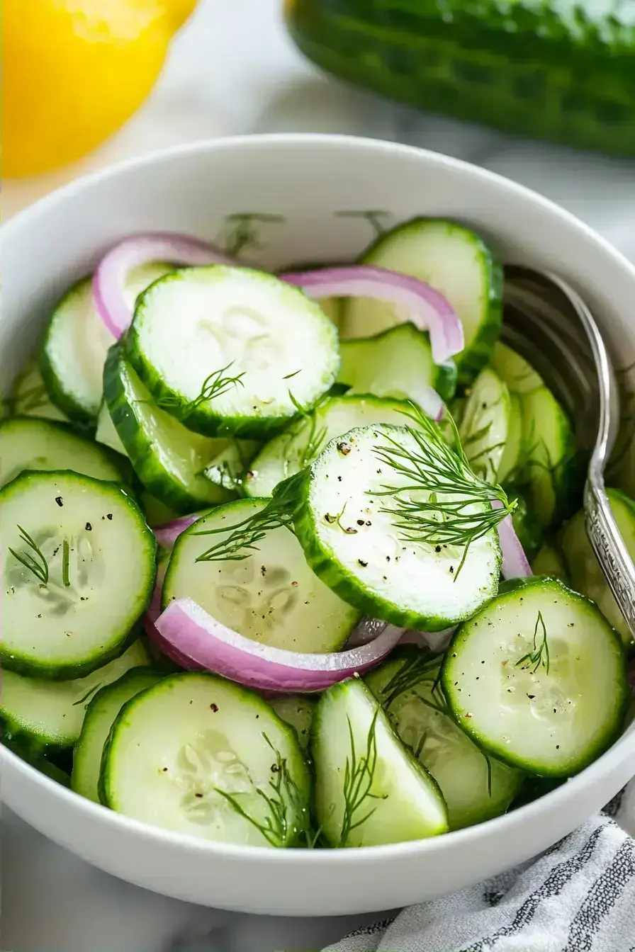 Fresh cucumber salad with dill and red onion