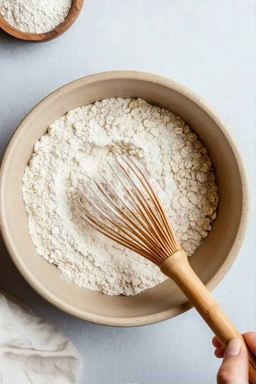 Mixing dry ingredients for Danish oatmeal cookies in a bowl