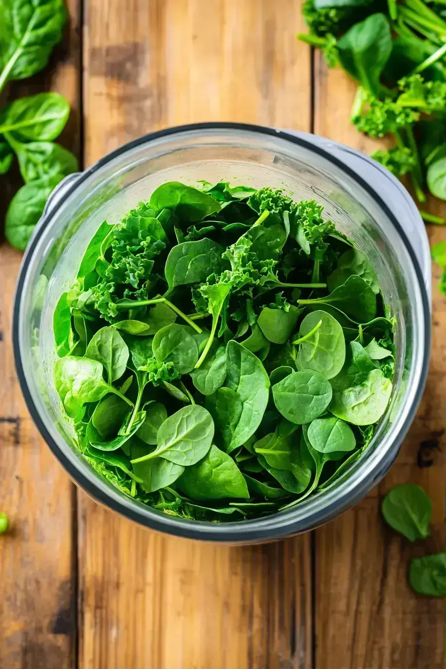 Blending frozen pineapple and mango in a blender for Detox Island Green Smoothie