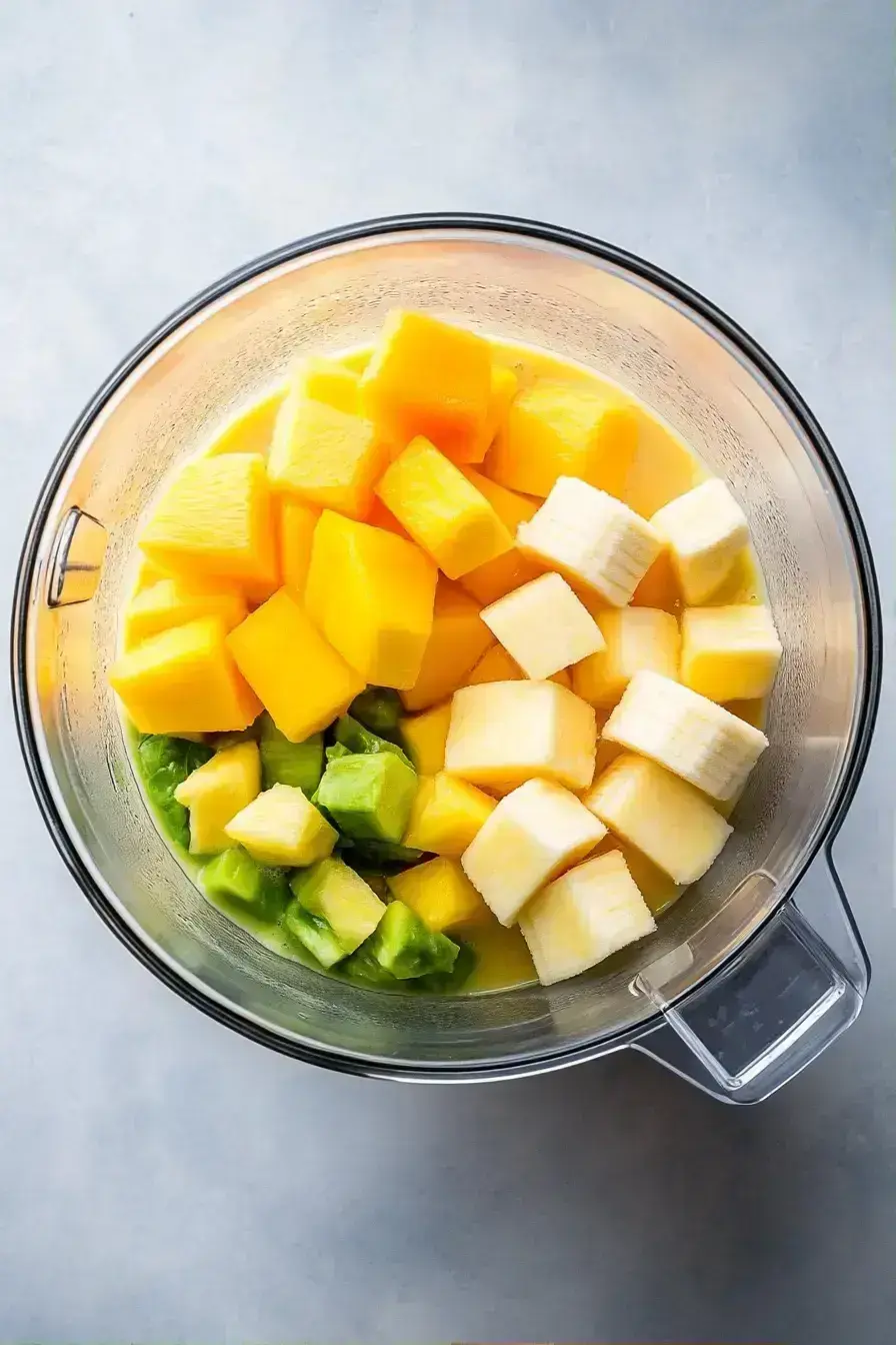 Adding chia seeds to the Detox Island Green Smoothie in a blender