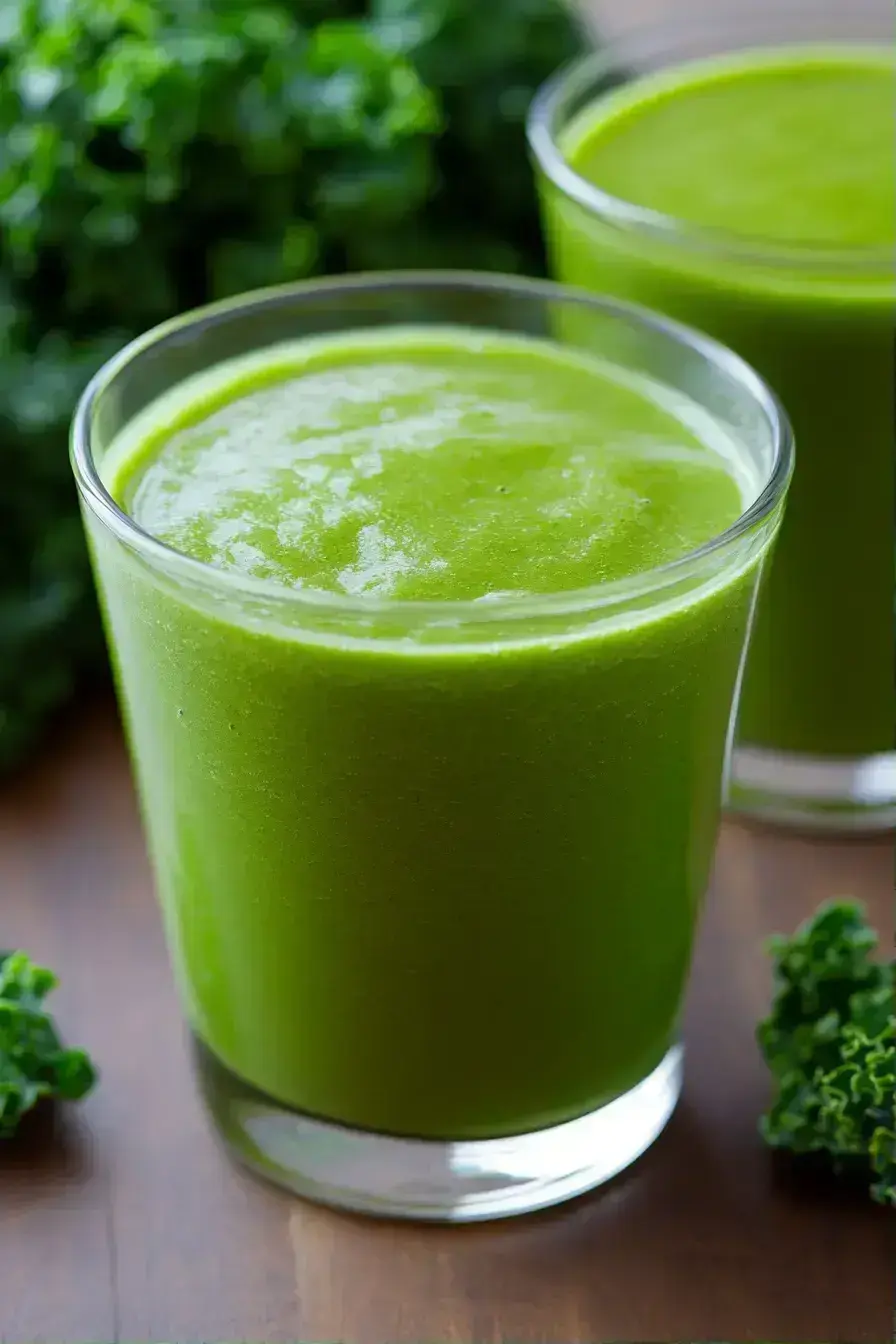 Serving Detox Island Green Smoothie in a glass with a pineapple slice garnish