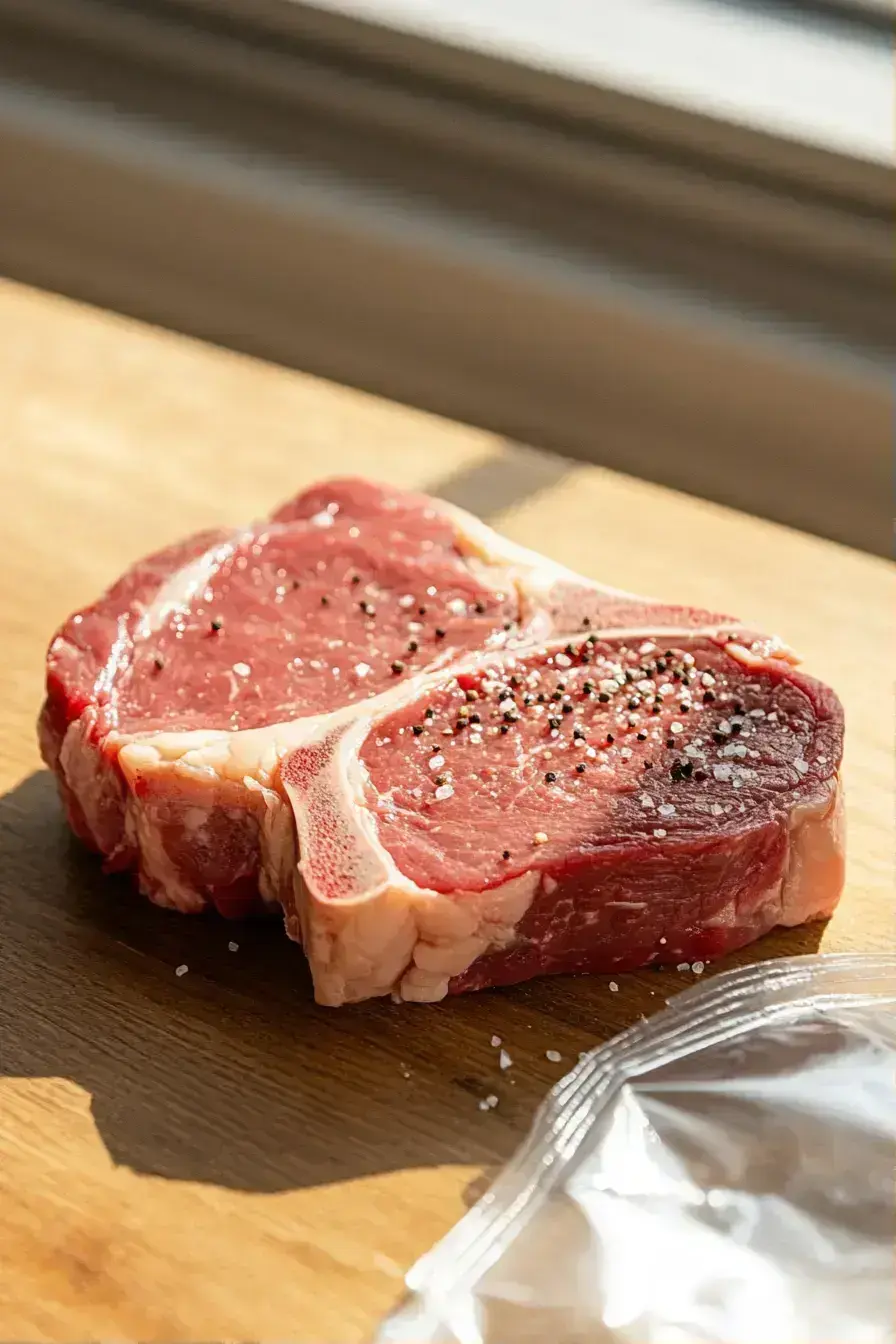Seasoning Dishwasher Sous Vide Steak with salt and pepper