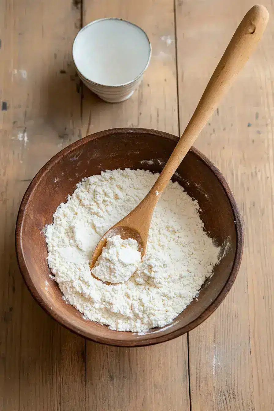 Scooping perfect portions of dumpling dough onto a baking sheet for the oven