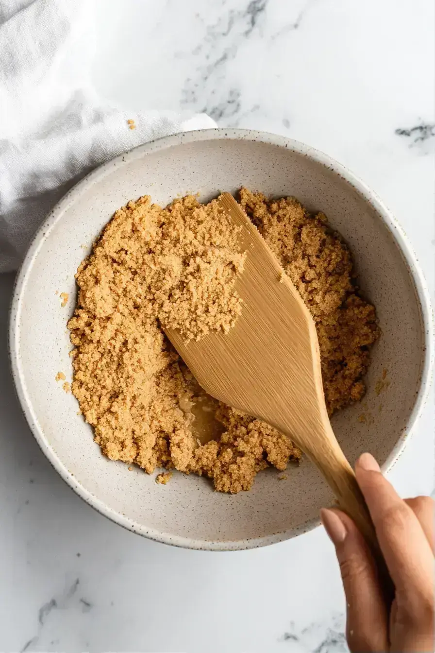 Pressing graham cracker mixture into pan for Easy Oven Smores