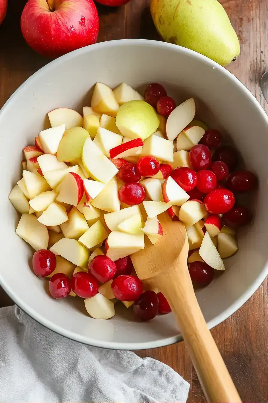 Mixing fruits for Fall Fruit Salad